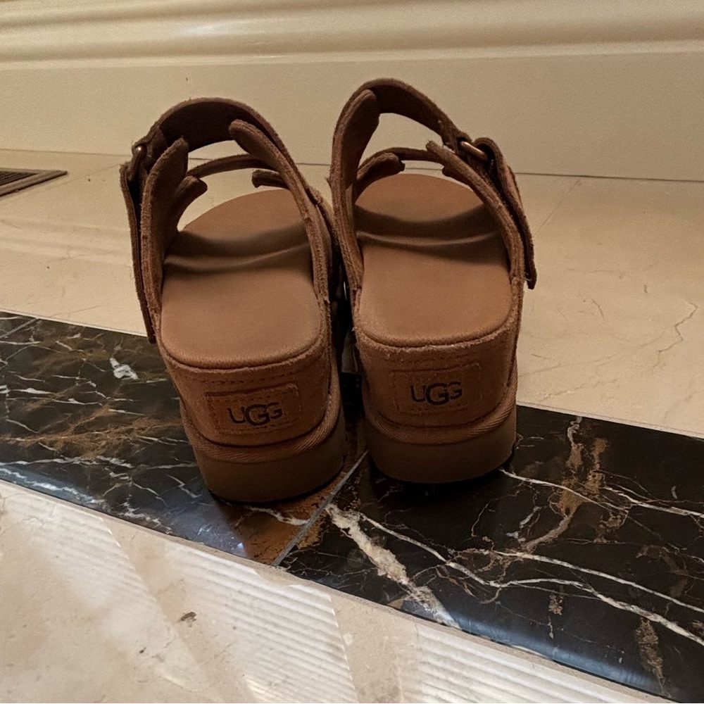 UGG Tan Double Strap Platform Slides - Picture 4 of 5